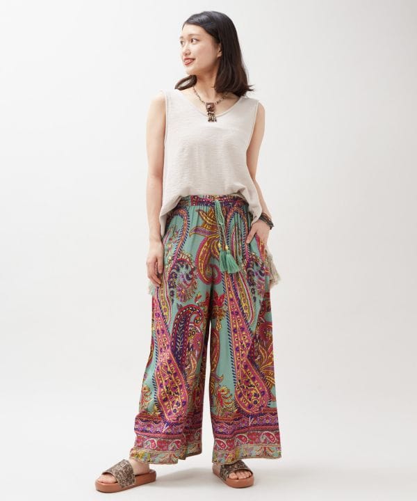 Wide Leg Paisley Rayon Pants by AMINA - Ametsuchi