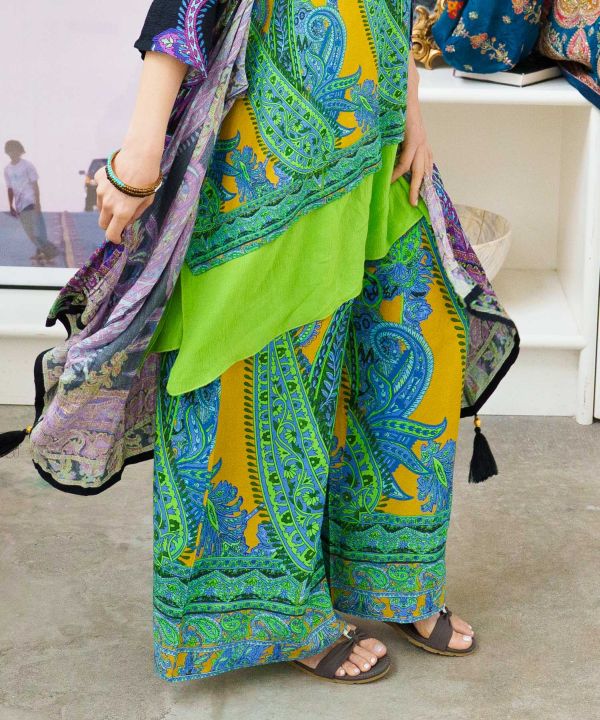 Wide Leg Paisley Rayon Pants by AMINA - Ametsuchi
