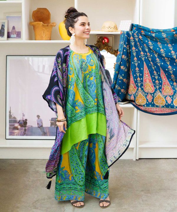 Wide Leg Paisley Rayon Pants by AMINA - Ametsuchi