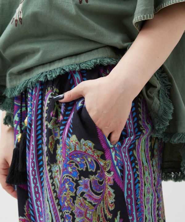 Wide Leg Paisley Rayon Pants by AMINA - Ametsuchi