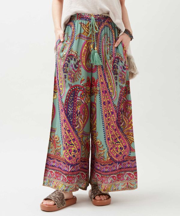 Wide Leg Paisley Rayon Pants by AMINA - Ametsuchi