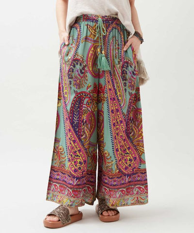 Wide Leg Paisley Rayon Pants by AMINA - Ametsuchi