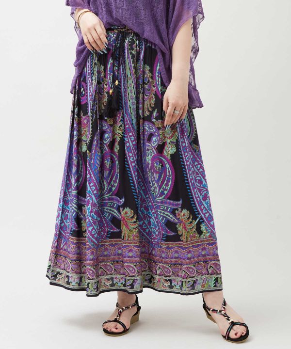 Paisley Rayon Flow Skirt by AMINA - Ametsuchi