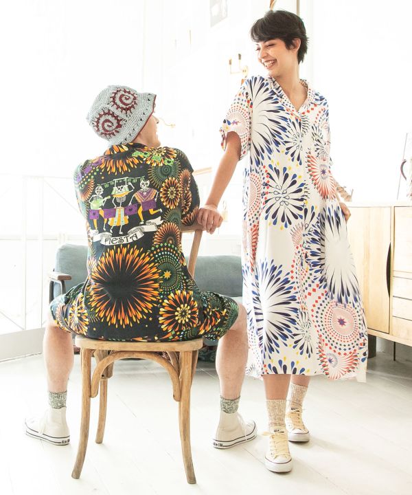 Calavera Bon Odori Shirt Dress by AMINA - Ametsuchi