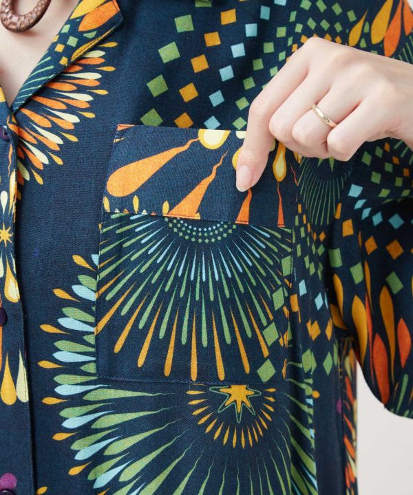 Calavera Bon Odori Shirt Dress by AMINA - Ametsuchi
