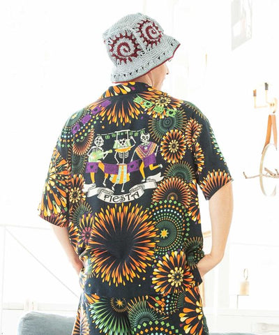 Calavera Fireworks Aloha Shirt by AMINA - Ametsuchi