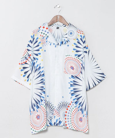 Calavera Fireworks Aloha Shirt by AMINA - Ametsuchi
