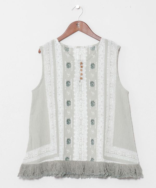 Fringe Indian Cotton Tank by AMINA - Ametsuchi