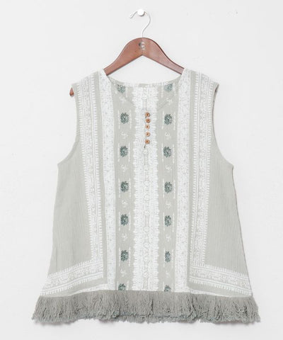 Fringe Indian Cotton Tank by AMINA - Ametsuchi