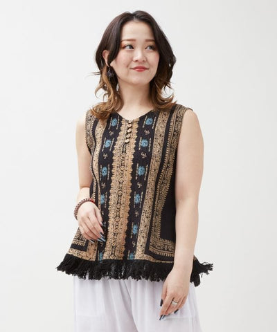 Fringe Indian Cotton Tank by AMINA - Ametsuchi