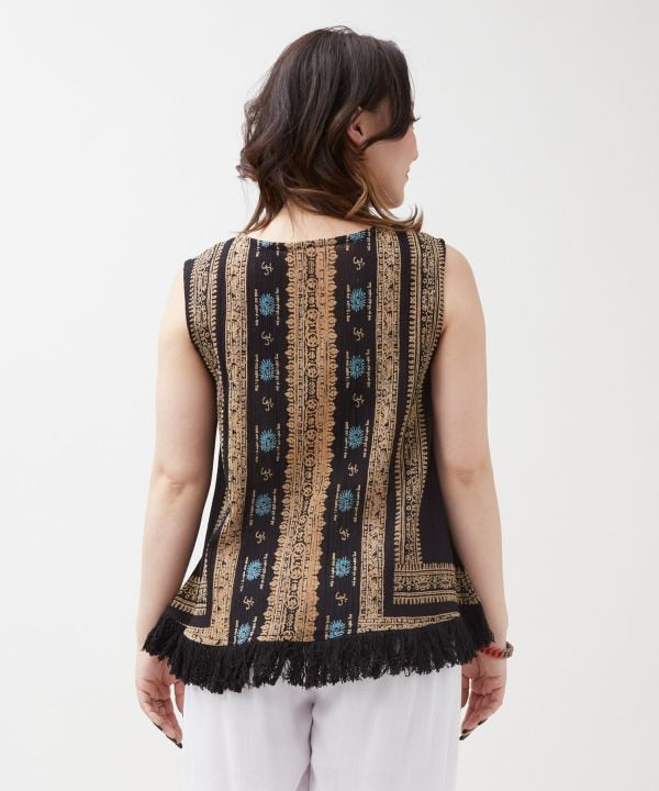 Fringe Indian Cotton Tank by AMINA - Ametsuchi