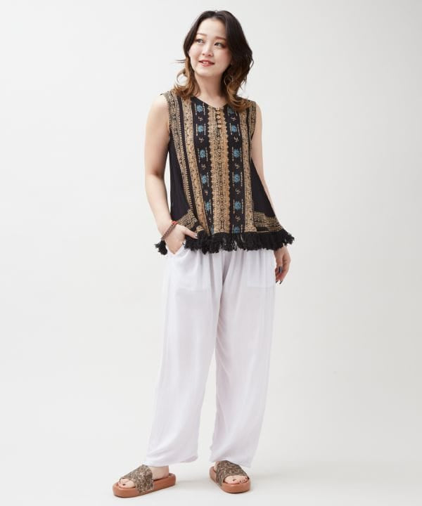 Fringe Indian Cotton Tank by AMINA - Ametsuchi