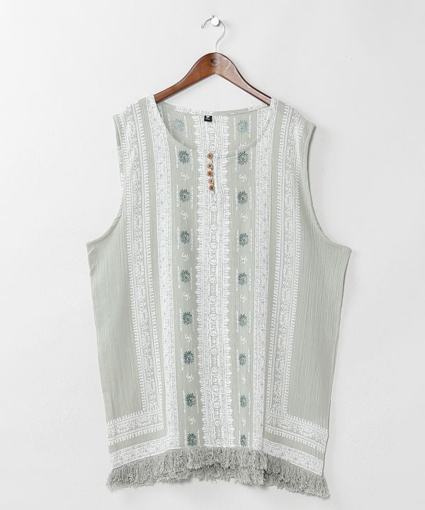 Fringe Crepe Cotton Tank by AMINA - Ametsuchi