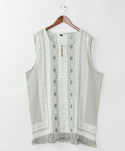 Fringe Crepe Cotton Tank by AMINA - Ametsuchi
