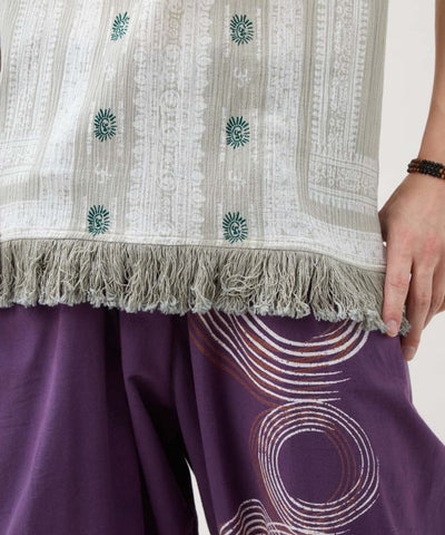 Fringe Crepe Cotton Tank by AMINA - Ametsuchi