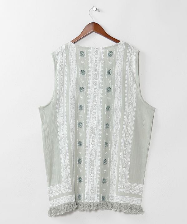 Fringe Crepe Cotton Tank by AMINA - Ametsuchi