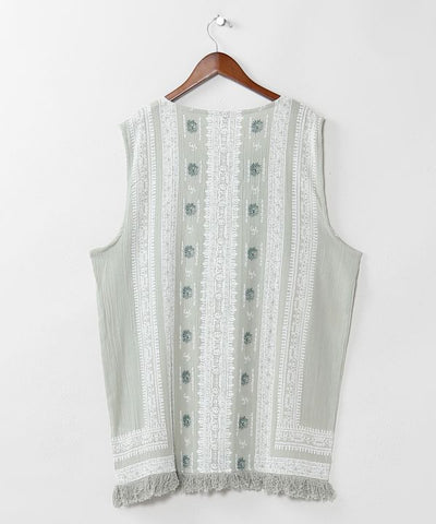 Fringe Crepe Cotton Tank by AMINA - Ametsuchi
