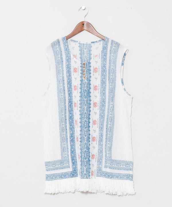 Fringe Crepe Cotton Tank by AMINA - Ametsuchi