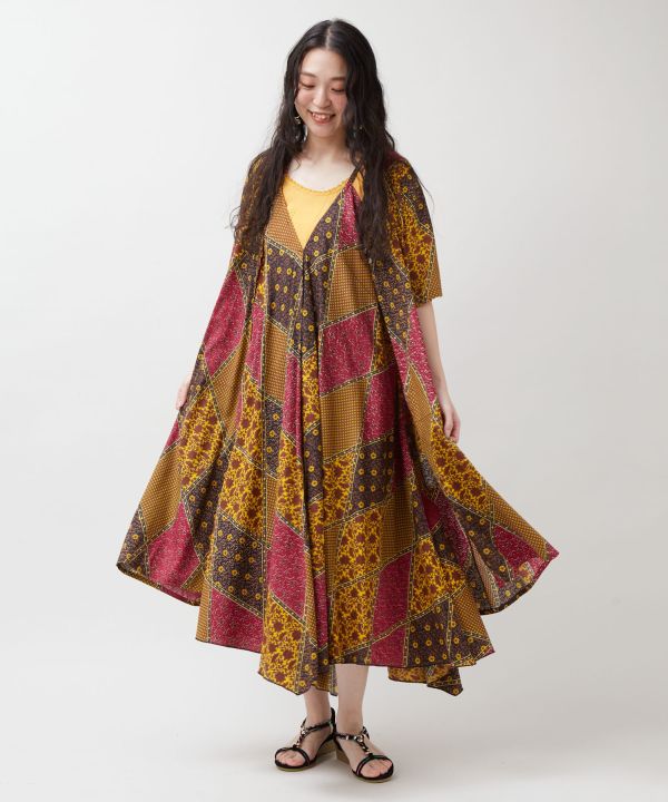 Check Patchwork Rayon Dress by AMINA - Ametsuchi