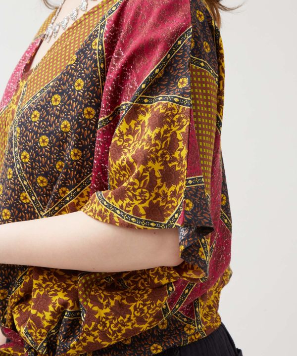 Check Patchwork Lightweight Top by AMINA - Ametsuchi