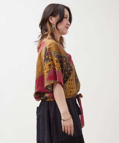 Check Patchwork Lightweight Top by AMINA - Ametsuchi
