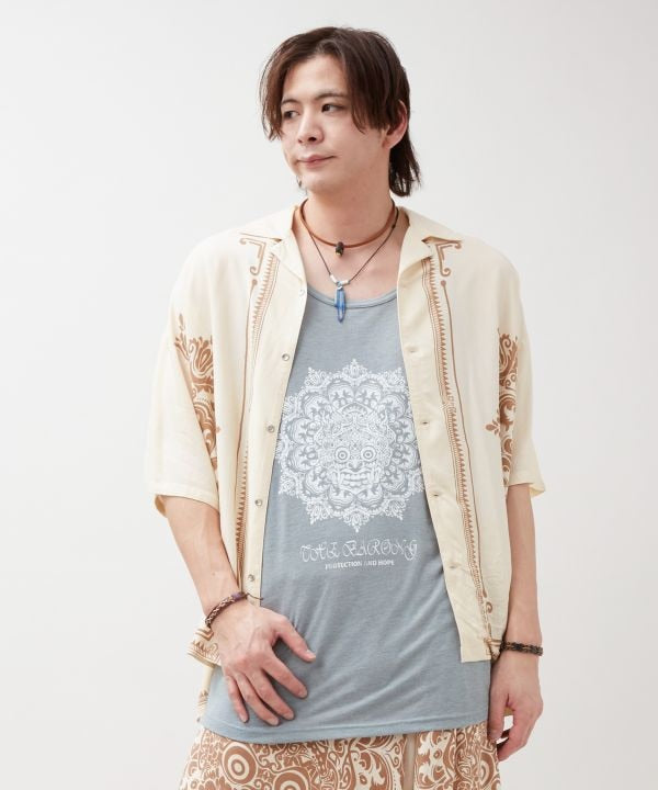 Barong Print Open Collar Shirt
