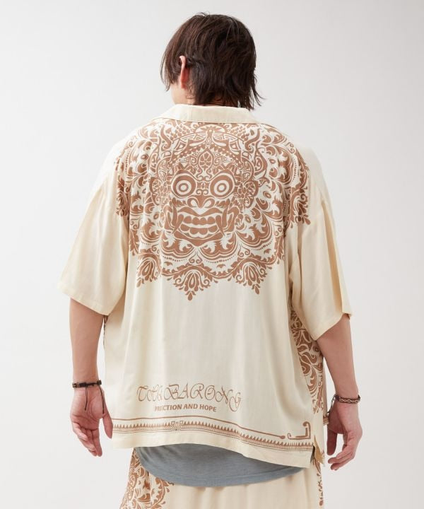 Barong Print Open Collar Shirt by AMINA - Ametsuchi