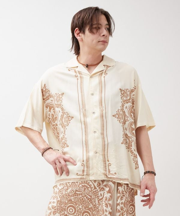 Barong Print Open Collar Shirt
