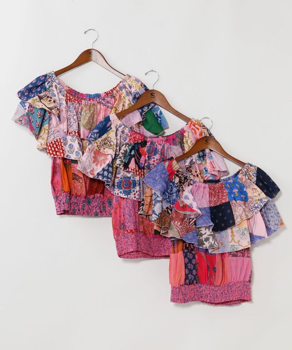 Gradient Patchwork Off Shoulder Top