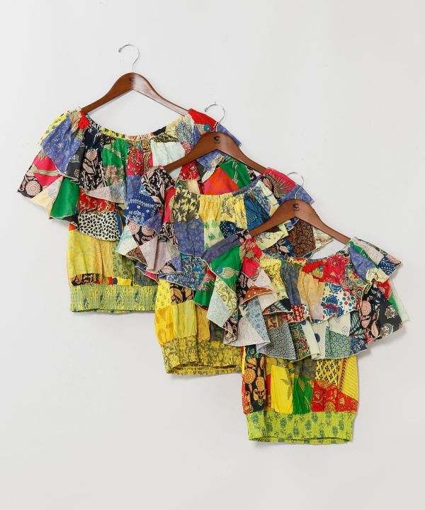 Gradient Patchwork Off Shoulder Top