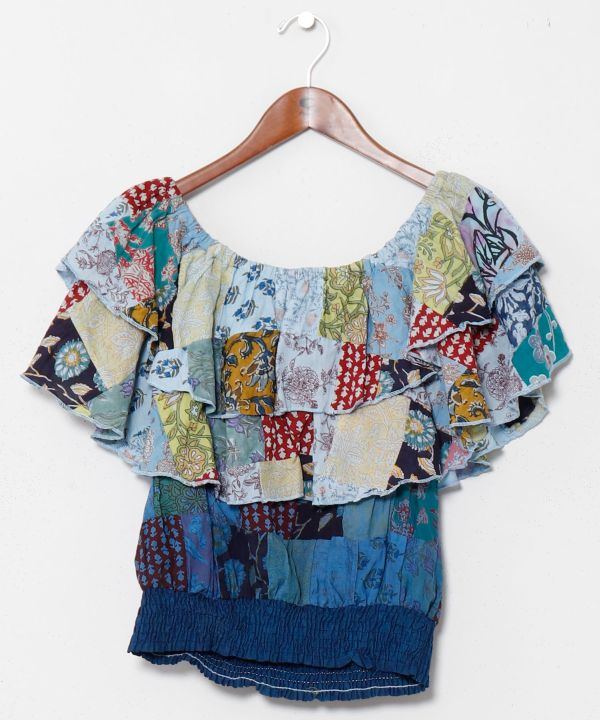Gradient Patchwork Off Shoulder Top by AMINA - Ametsuchi