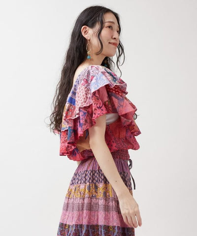 Gradient Patchwork Off Shoulder Top