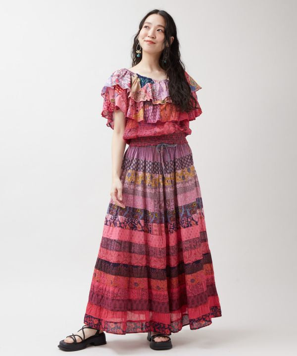 Gradient Patchwork Off Shoulder Top