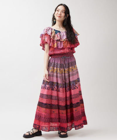Gradient Patchwork Off Shoulder Top