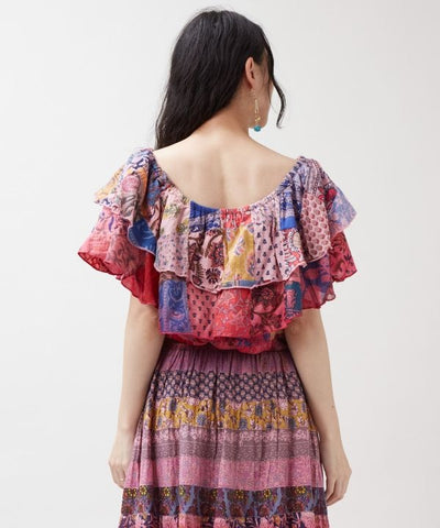 Gradient Patchwork Off Shoulder Top