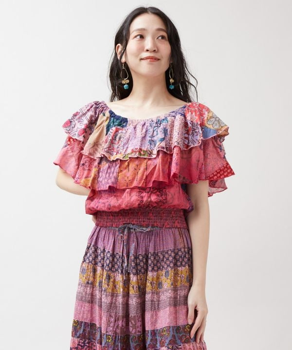 Gradient Patchwork Off Shoulder Top