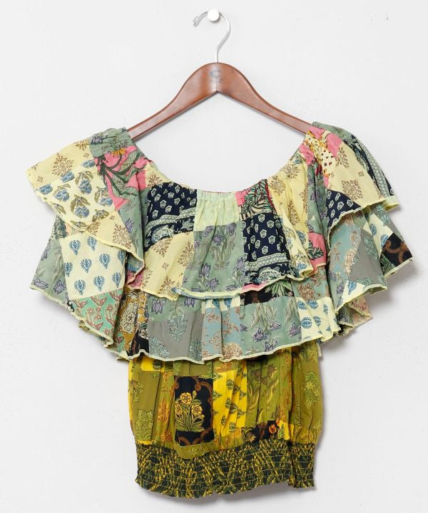 Gradient Patchwork Off Shoulder Top by AMINA - Ametsuchi