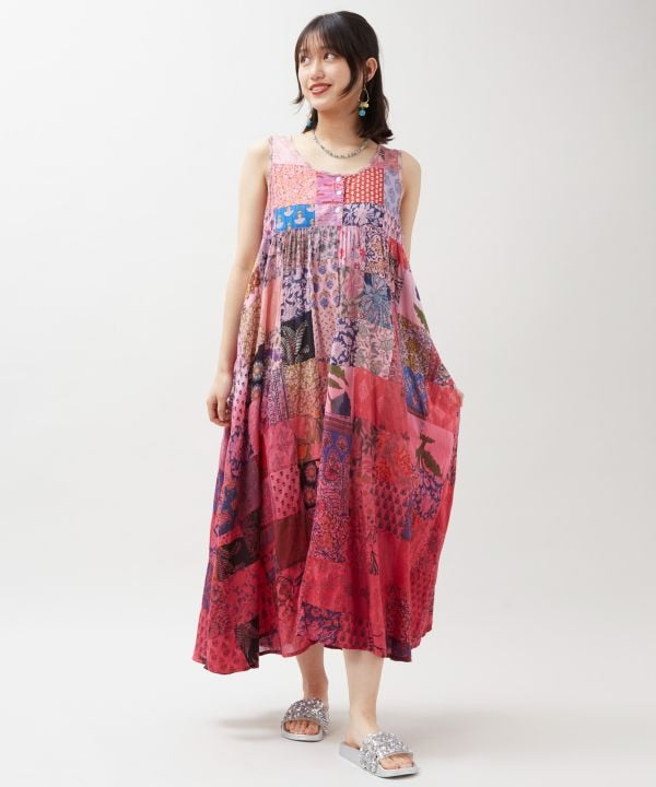 Gradient Patchwork Cotton Dress by AMINA - Ametsuchi