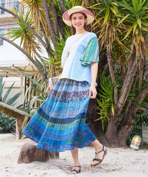 Gradient Patchwork Cotton Skirt