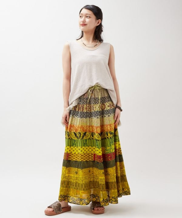 Gradient Patchwork Cotton Skirt