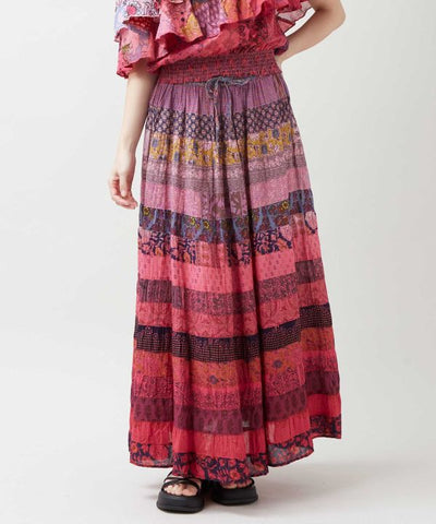 Gradient Patchwork Cotton Skirt