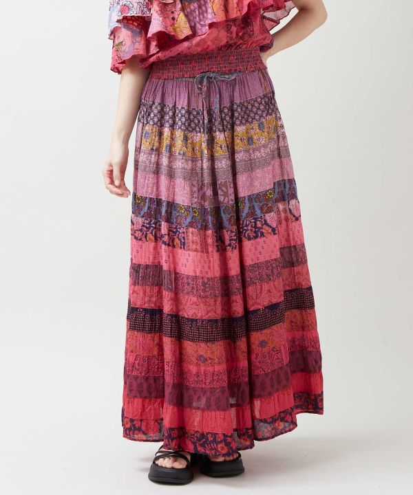 Gradient Patchwork Cotton Skirt by AMINA - Ametsuchi