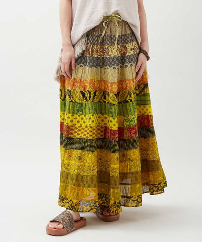 Gradient Patchwork Cotton Skirt