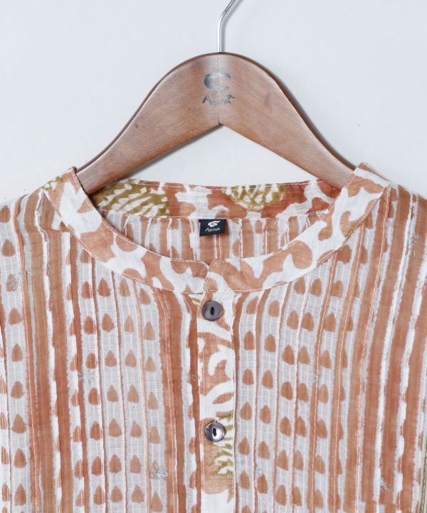 Kota Doria Blockprint Top by AMINA - Ametsuchi