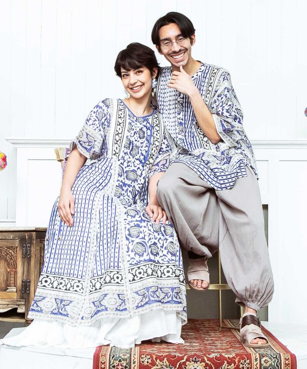 Kota Doria Blockprint Dress by AMINA - Ametsuchi