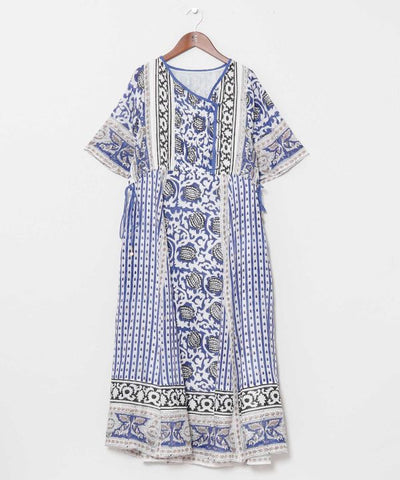 Kota Doria Blockprint Dress by AMINA - Ametsuchi