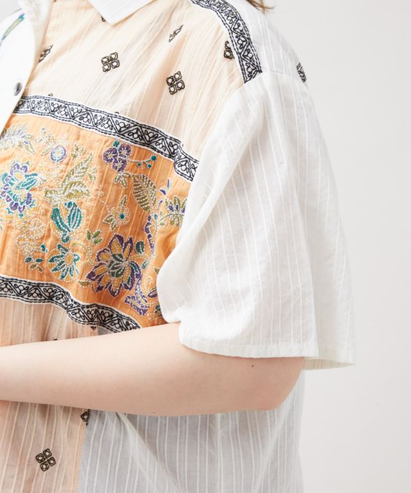 Indian Lehenga Patchwork Embroidered Shirt by AMINA - Ametsuchi
