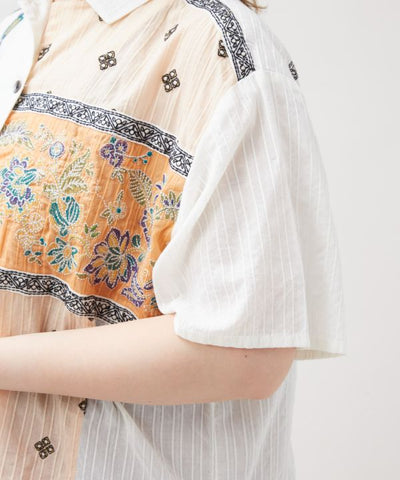 Indian Lehenga Patchwork Embroidered Shirt by AMINA - Ametsuchi