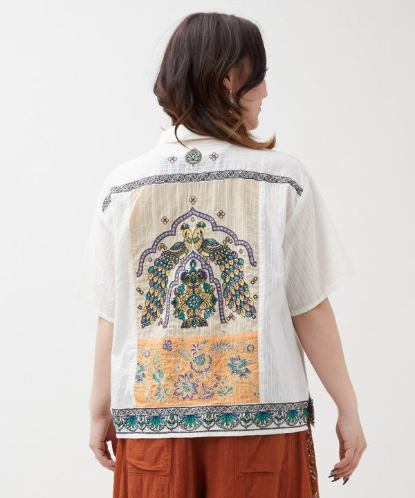 Indian Lehenga Patchwork Embroidered Shirt by AMINA - Ametsuchi