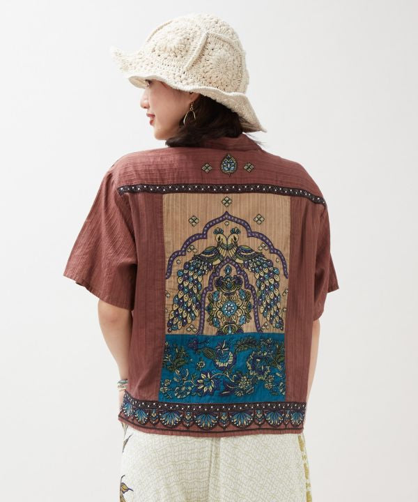 Indian Lehenga Patchwork Embroidered Shirt by AMINA - Ametsuchi